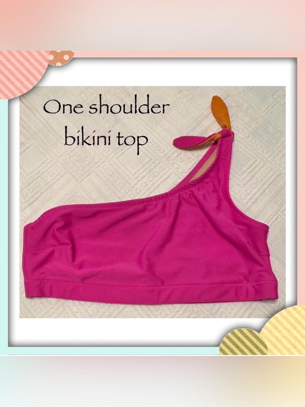 Bikini swim top - Old Navy - one shoulder tie - pink & orange. Large. Great cond